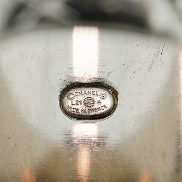 CHANEL Band Ring Coco Mark Oval GP Plated Metal Rhinestone Gold Silver Size 6 - Picture 4 of 10